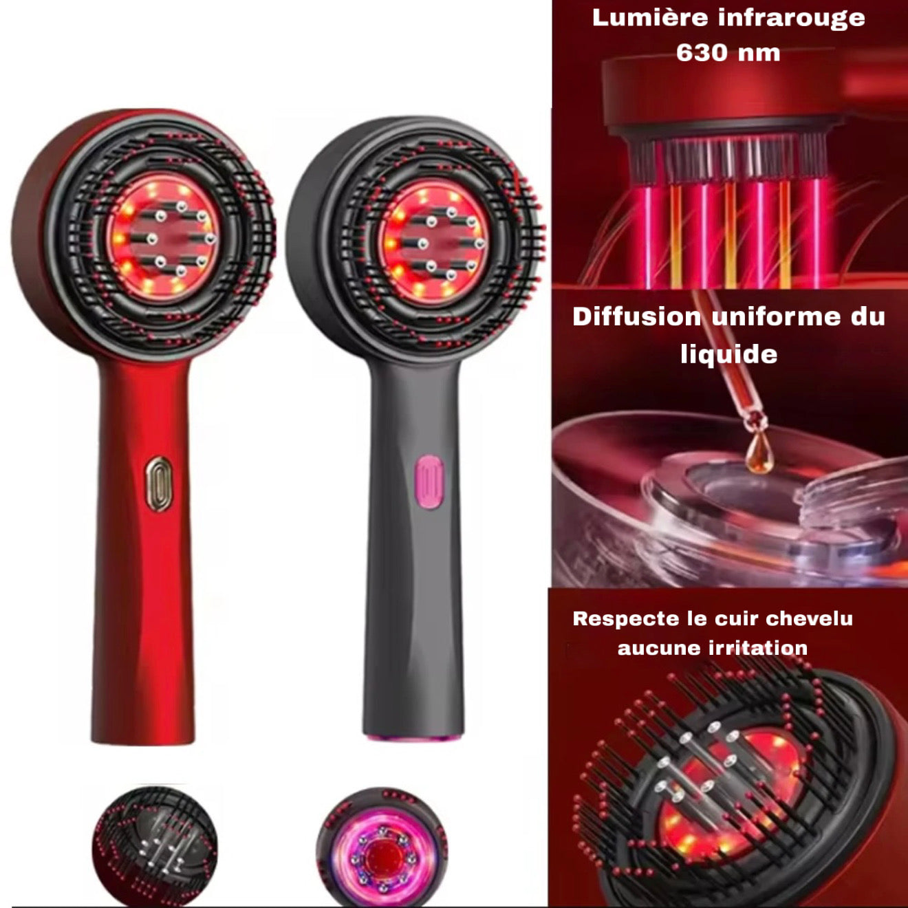 Brosse de Massage  Capillaire avec Lumière Rouge