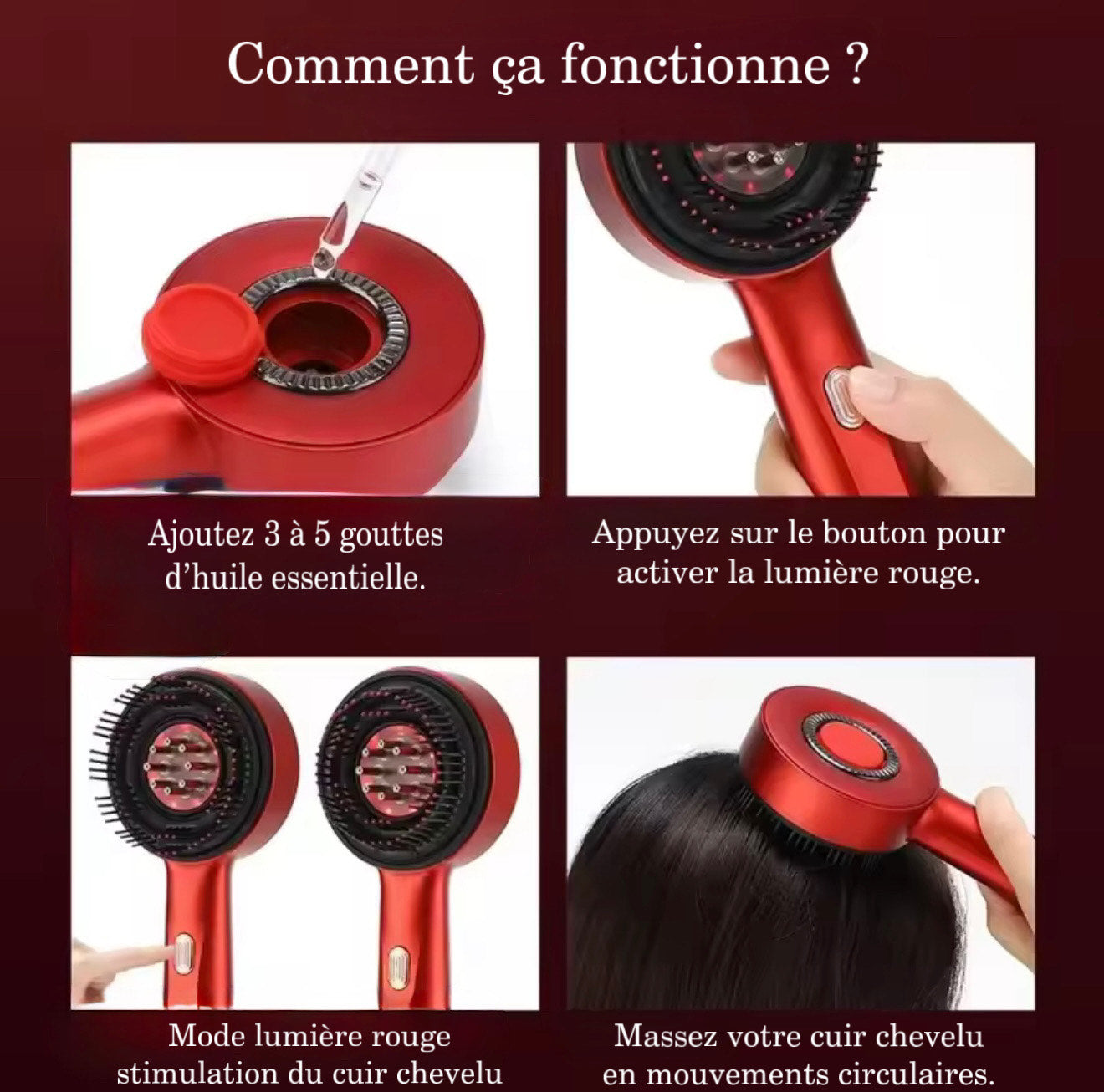 Brosse de Massage  Capillaire avec Lumière Rouge